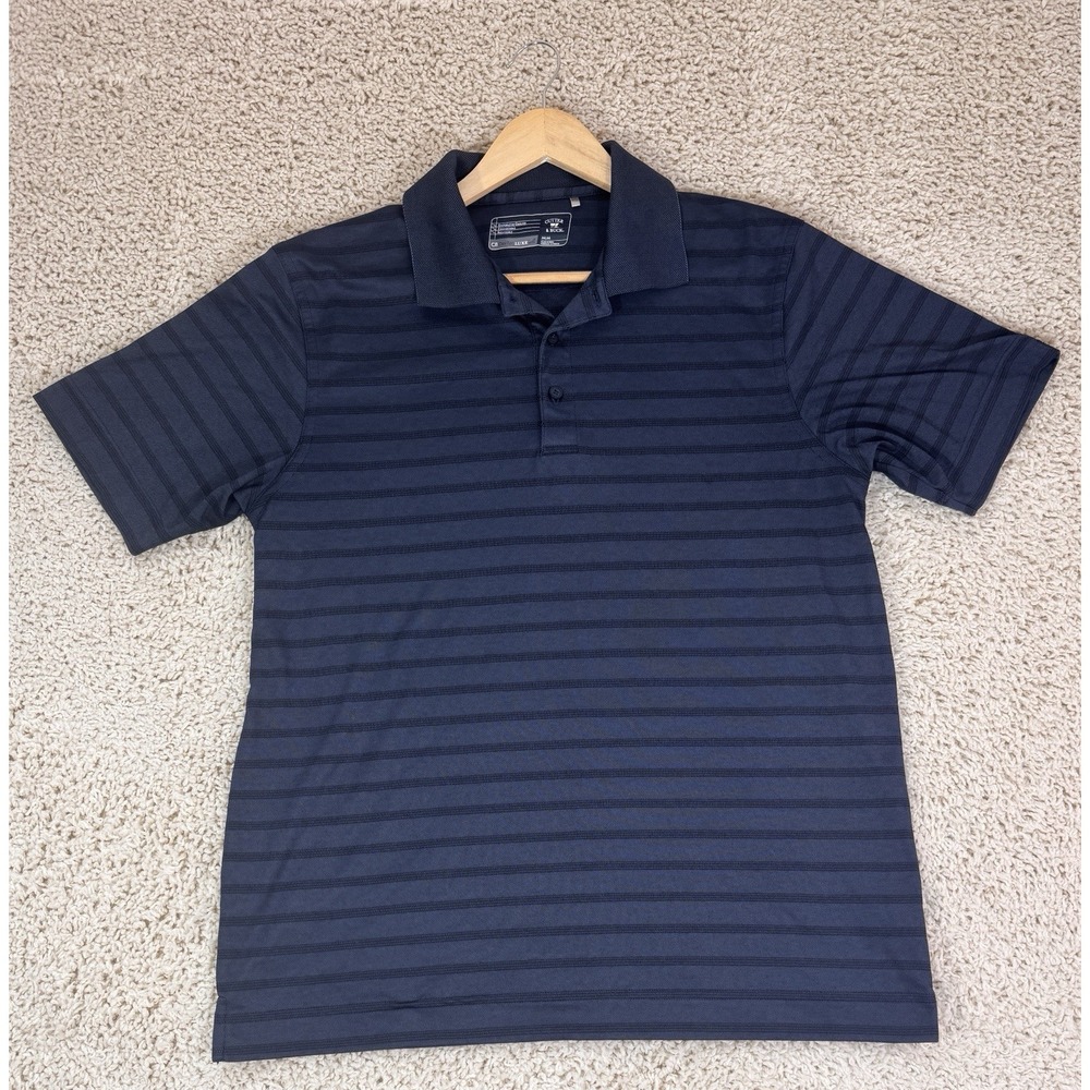 Cutter & Buck Polo Shirt Mens Medium Navy Blue Excellent Striped DryTec Luxe